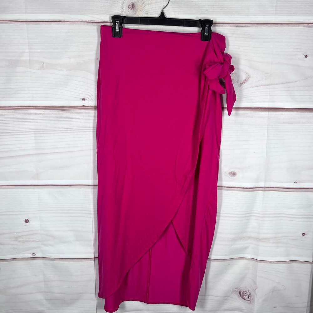 Reformation Rika Faux Wrap Midi Skirt Womens XL Pink Solid Side Tie Jersey Knit
